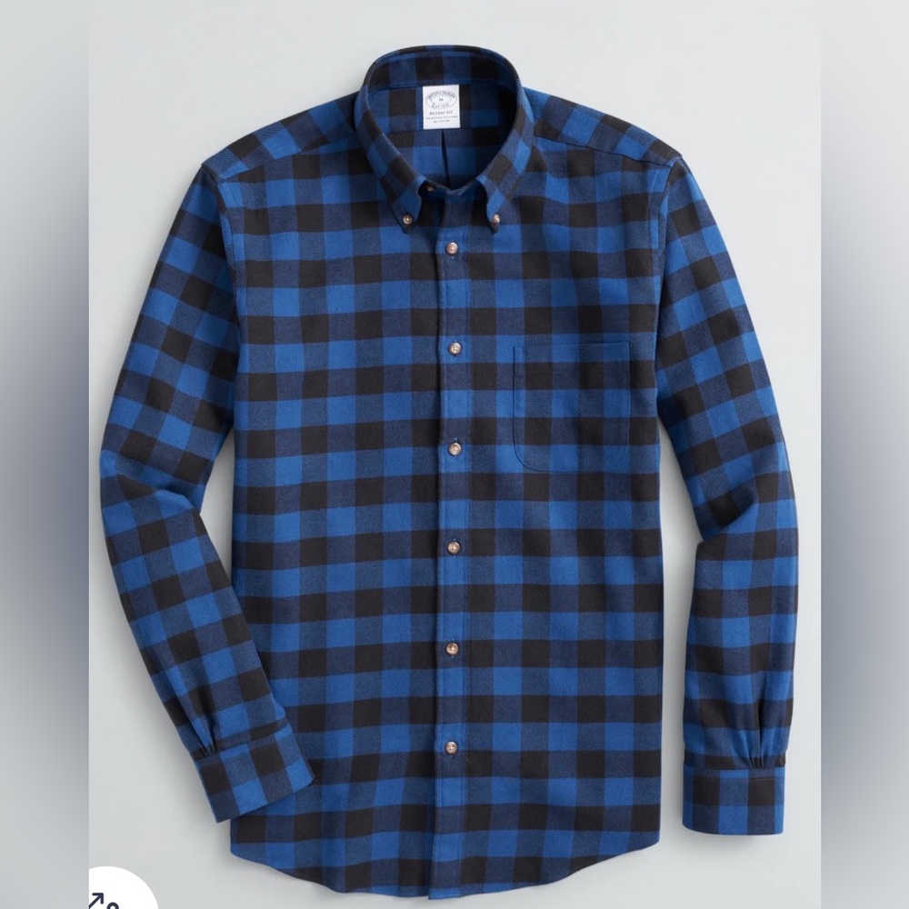 Brooks Brothers Men’s Buffalo Plaid Blue Black Flannel Shirt Cotton Size XXL
